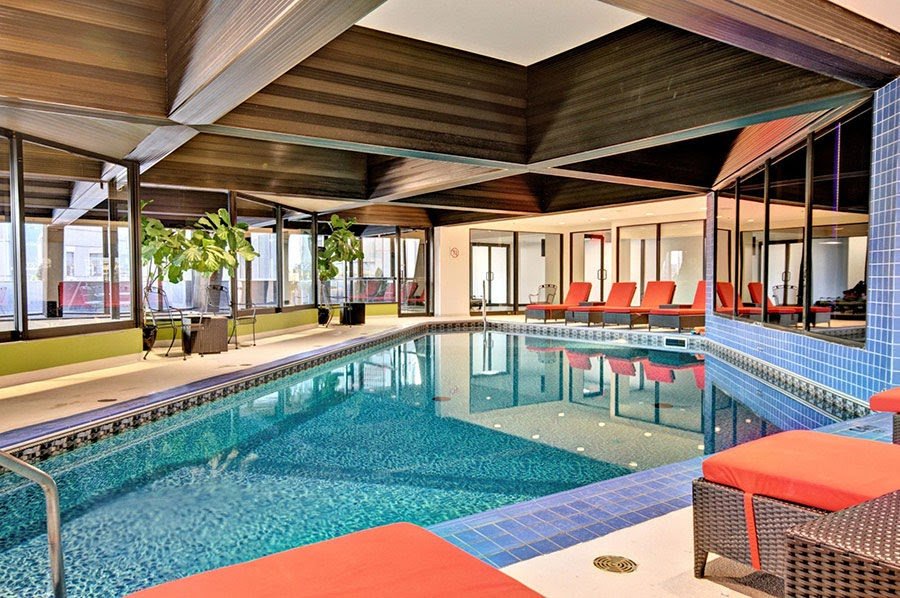 Indoor pool at the evo student residence in Old Montréal